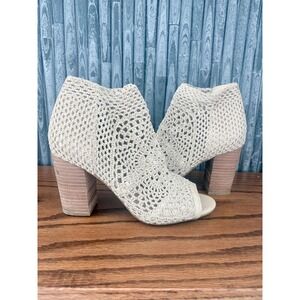Jessica Simpson Womens Crochet Knit Peep Toe Block Heel Booties Cream 6M